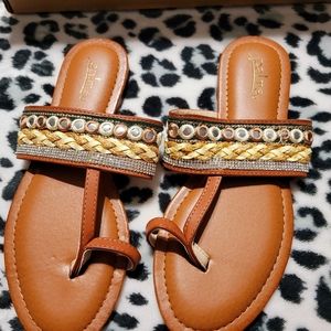 Decorative Bohemian Aztec design & bling sandals by Palm. Size 9. NWT.